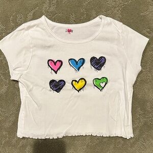 Lucy Kids White Tee with Colorful Heart Design